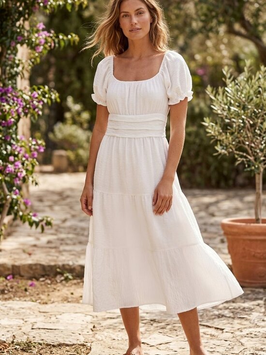Liberty Love Dresses & Skirts - White Flowy Midi Dress, Size L